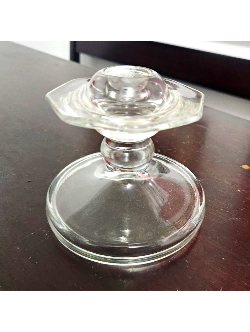 Clear Glass Geometric Candle Holder, 4 in Tall, Glass Construction, Clear Color